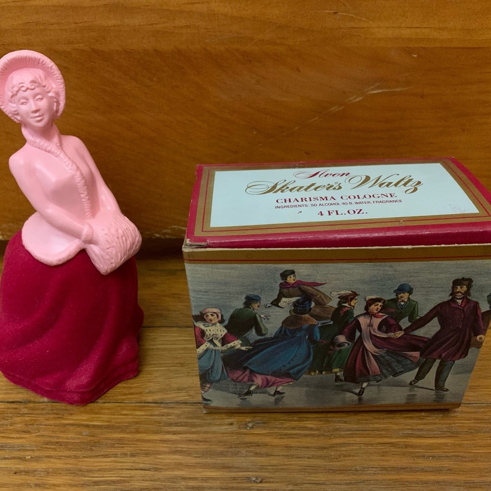 Vintage Avon Skater Waltz Moonwind Cologne Bottle Red Flocked Skirt Empty Bottle